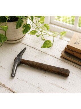 VTG Stanley Tinsmith Hammer Forged Steel Head With Aged Wood Handle Rustic Indus